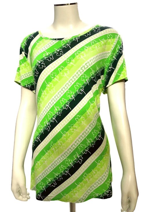 Apt. 9 Tops - Apt 9 Large Green Shamrock Stripe Tee St Patricks Day Lucky Y2K Casual Style